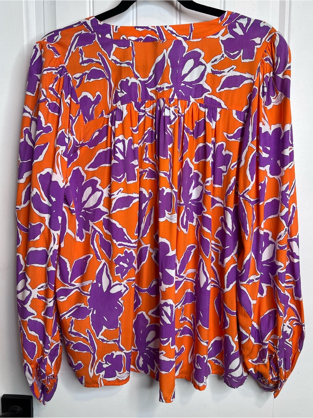 PrettyGarden Orange Purple Floral Design Button-Front Blouse. Size Small. NWT. - Picture 5 of 15